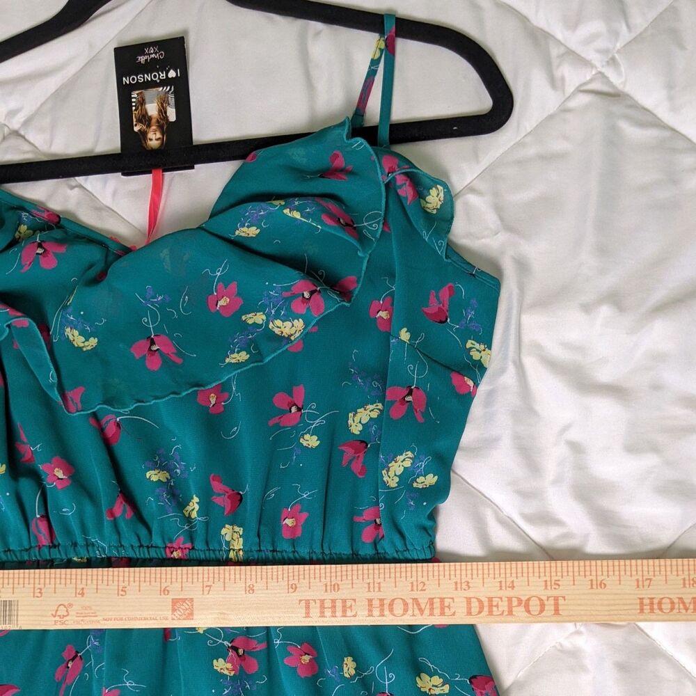NWT Romantic Floral Maxi Dress Teal | Cottagecore Boho Sundress Pockets Slit - Picture 7 of 15